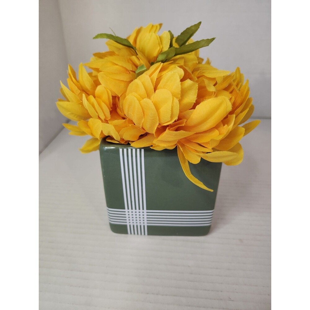 7" × 4" Square Ceramic Planter With Faux Flowers